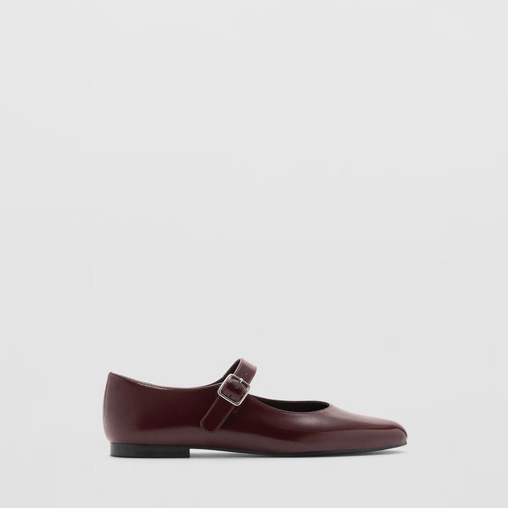 Mango Burgundy Patent Leather Mary Jane Flats